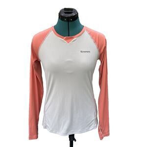 Simms Women's Solarflex Long Sleeve‎ Crewneck Shirt Gray and Salmon Pink XS